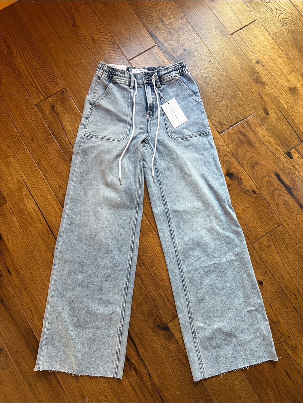 Flying Monkey Light Wash Wide Leg Jeans with Drawstring